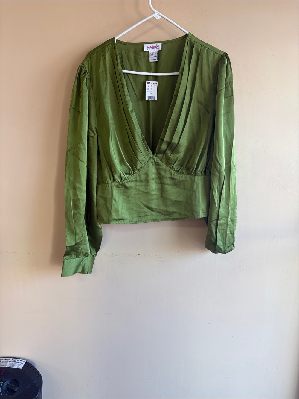 Pleated V-Neck Olive Blouse by Madewell